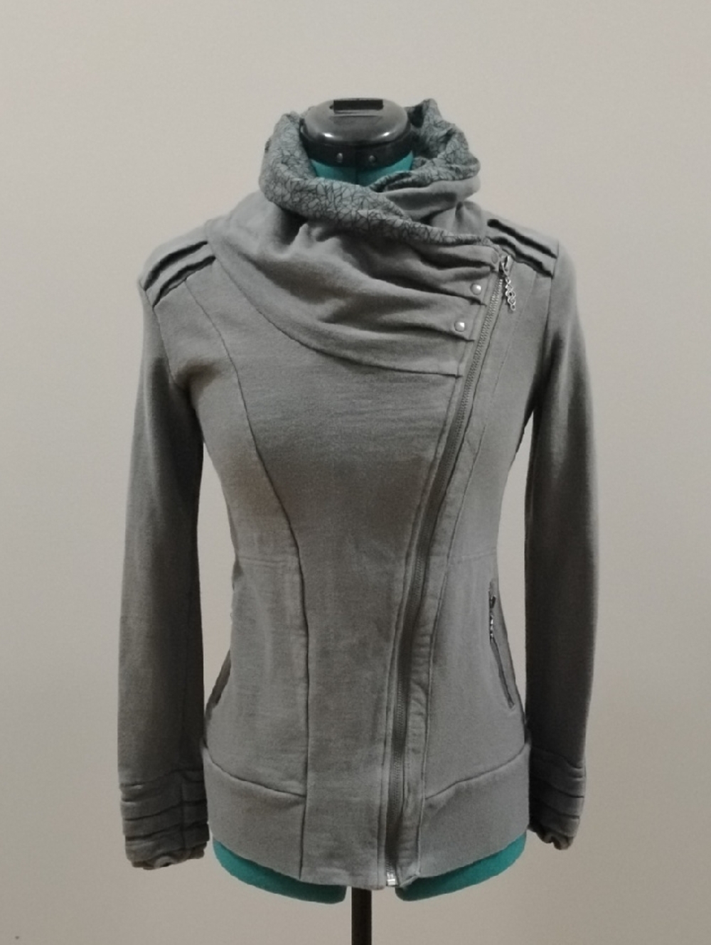 Nomad Gray Asymmetrical Zip Turtleneck Sweater Jacket